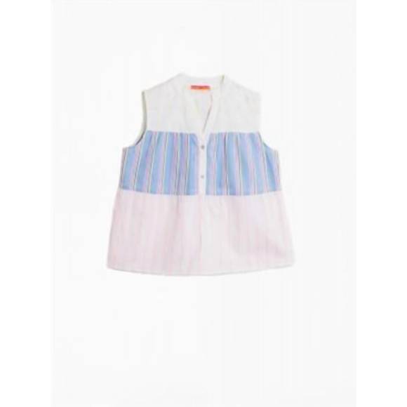 Vilagallo Aliza Stripe Sleeveless Tie Hem Top with Embroidered Golf Stickers Blue/White